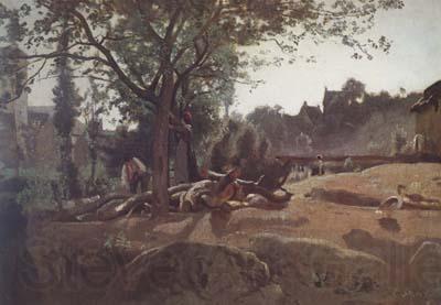 Jean Baptiste Camille  Corot Paysans sous les arbres au soleil levant (mk11) Norge oil painting art